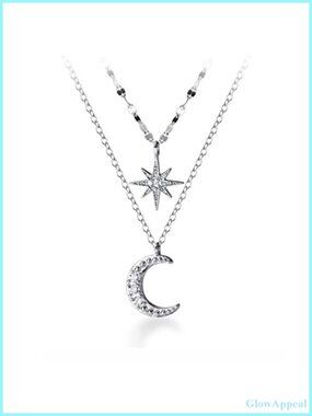 925 Sterling Silver Star Moon Layered Choker Necklace for Women